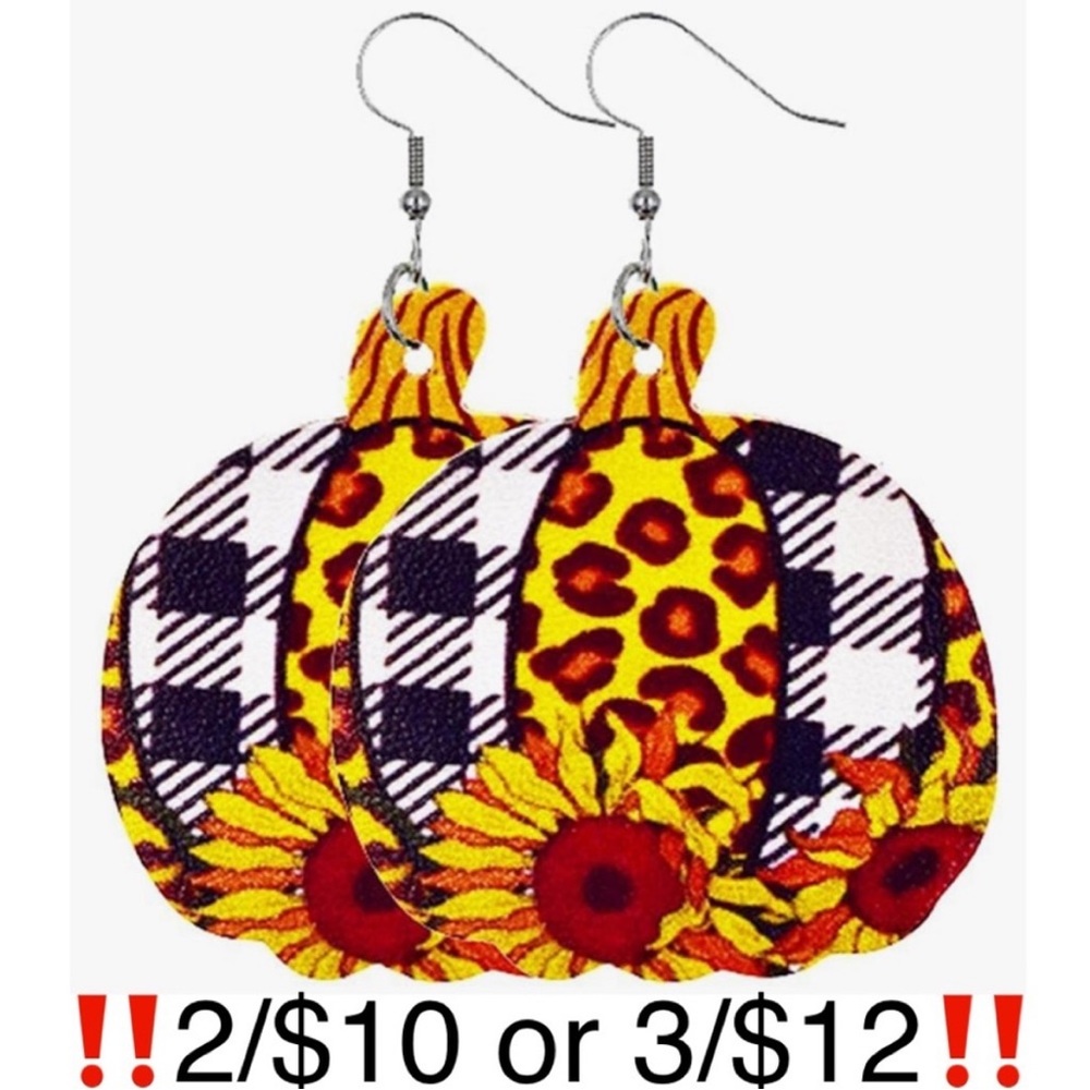 Dangling Faux Leather Plaid Sunflower Leopard Print Fall Pumpkin Earrings